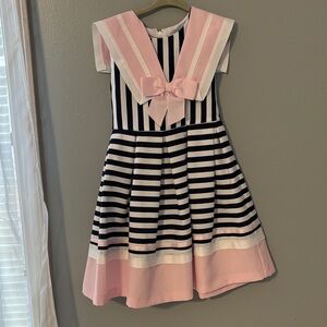 Bonnie Jean Pink and Black Striped Formal Dress
